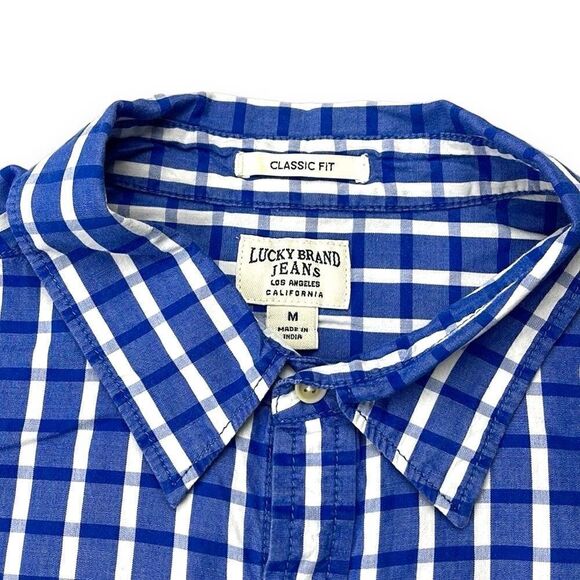 Lucky Brand Shirt Mens Medium M Blue Gingham Classic Long Sleeve Button Down - Picture 6 of 10